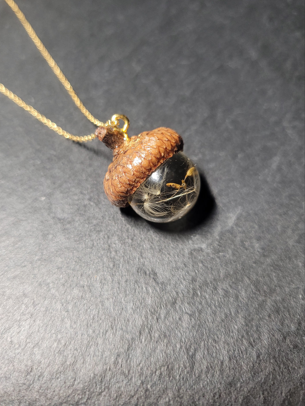 Real Acorn and Dandelion Necklace