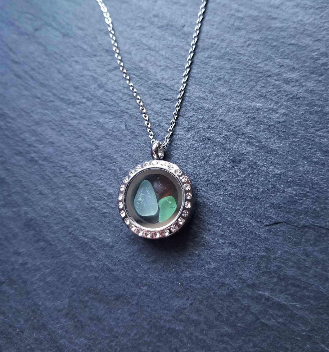 Sea Glass Locket Necklace - Mini