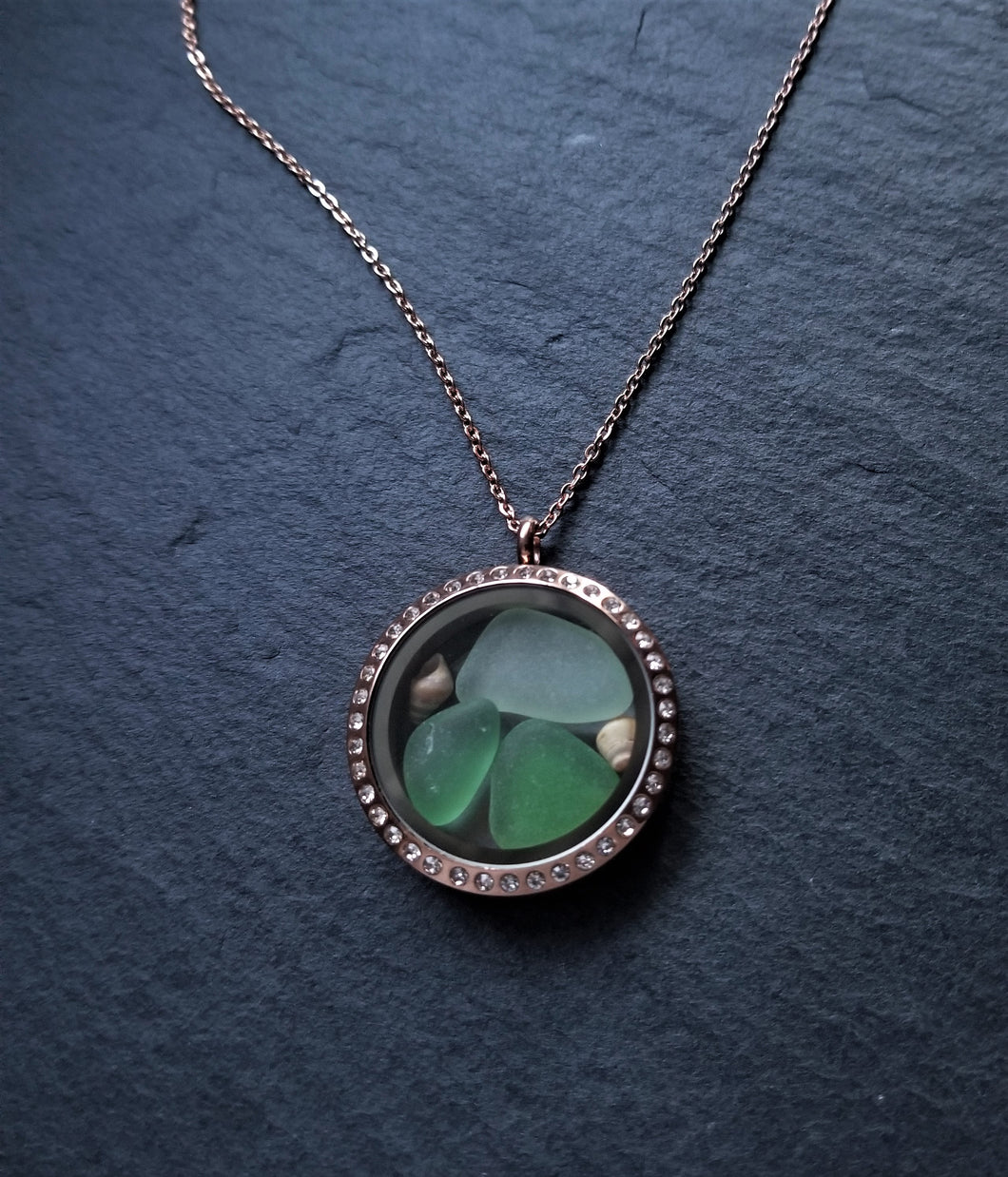 Sea Glass Locket Necklace - Large